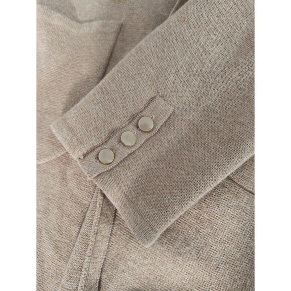 Talbots Longline Knit Cardigan Wmn's Size MP Tan Long Sleeve Pockets Open Front - Picture 4 of 13